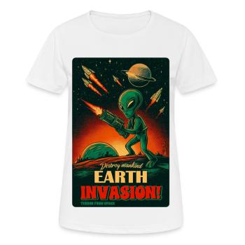 RétroPoster de l’Invasion de la Terre Extraterrestre - T-shirt respirant Femme - blanc - Devant - AI Model Female 172 dark (172cm)