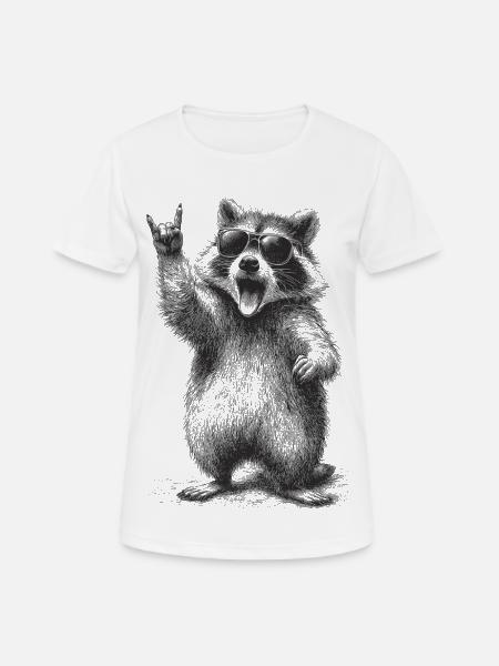 Raccoon Silhouette mit Pfotengruß - Frauen T-Shirt atmungsaktiv - Weiß