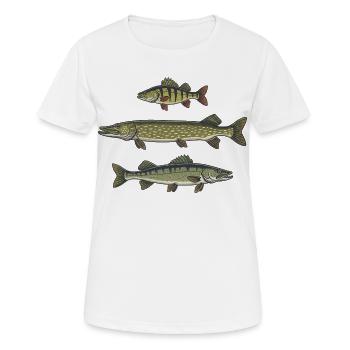 Perch, pike, zander, fishing, fishing - Women's Breathable T-Shirt - white - Front - AI Model Female 172 dark (172cm)