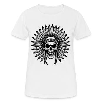 Indian Skull Warrior Feather Headdress - Women's Breathable T-Shirt - white - Front - AI Model Female 172 dark (172cm)