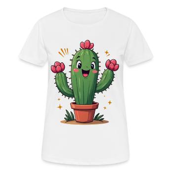 Cactus drôle en pot avec des fleurs - T-shirt respirant Femme - blanc - Devant - AI Model Female 172 dark (172cm)
