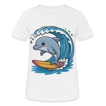Delfin Surfer auf Wellenzauber - Frauen T-Shirt atmungsaktiv - Weiß - Vorne - AI Model Female 172 dark (172cm)