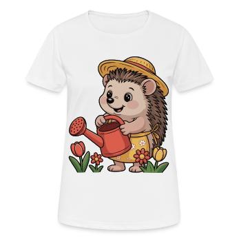 Hérisson jardinier avec un chapeau de paille - T-shirt respirant Femme - blanc - Devant - AI Model Female 172 dark (172cm)