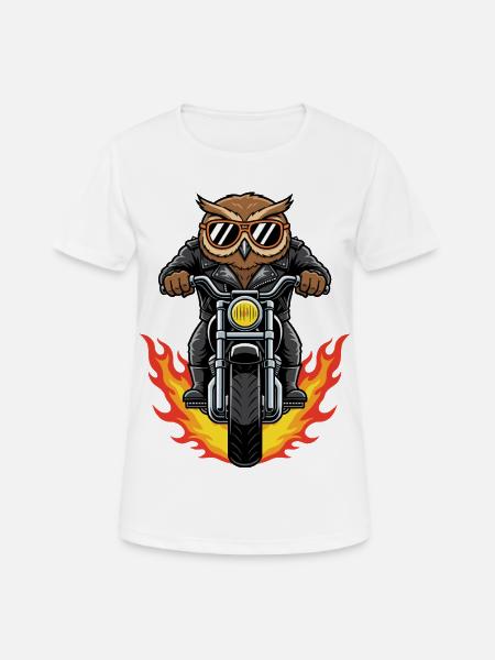 Cool Biker Owl Motorradflammen - Frauen T-Shirt atmungsaktiv - Weiß