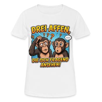Drei Affen Verwirrung – Lustiges Comic Design - Frauen T-Shirt atmungsaktiv - Weiß - Vorne - AI Model Female 172 dark (172cm)