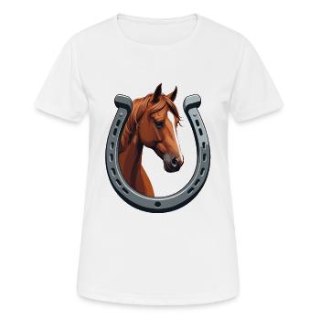 Hufeisen-Pferd: Kraftvolles Portrait - Frauen T-Shirt atmungsaktiv - Weiß - Vorne - AI Model Female 172 dark (172cm)