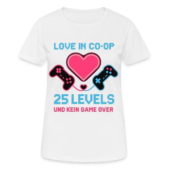 Love in Coop Gamerpaar, 25 Levels keine Pause Herz - Frauen T-Shirt atmungsaktiv - Weiß - Vorne - AI Model Female 172 dark (172cm)