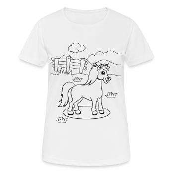T-shirt pour peindre et colorier, cheval pour enfants - T-shirt respirant Femme - blanc - Devant - AI Model Female 172 dark (172cm)