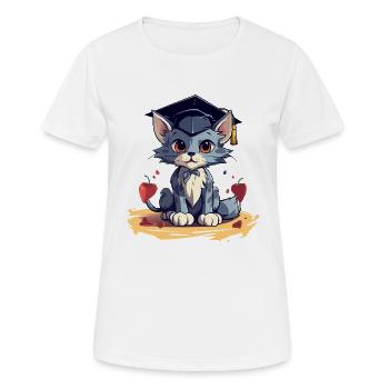 Chat de remise des diplômes avec bonnet de remise des diplômes - T-shirt respirant Femme - blanc - Devant - AI Model Female 172 dark (172cm)