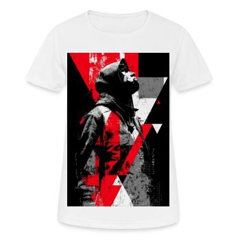 Geometrisches Streetart-Porträt mit Maskenfigur - Frauen T-Shirt atmungsaktiv - Weiß - Vorne - AI Model Female 172 dark (172cm)