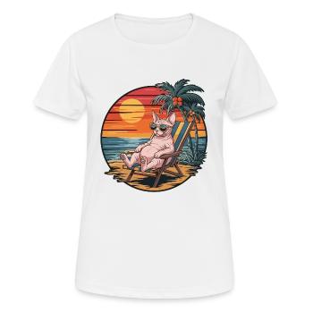 Lustige Sphynx-Katze am Strand Sommerurlaub Sonnenuntergang - Frauen T-Shirt atmungsaktiv - Weiß - Vorne - AI Model Female 172 dark (172cm)