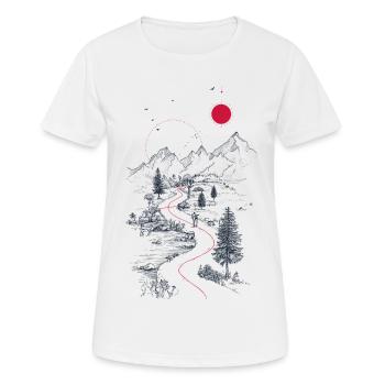 Roter Pfad durch Berglandschaft - Frauen T-Shirt atmungsaktiv - Weiß - Vorne - AI Model Female 172 dark (172cm)