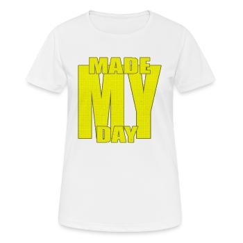 Made My Day Hard, Style Typographie Jaune Statement Art - T-shirt respirant Femme - blanc - Devant - AI Model Female 172 dark (172cm)