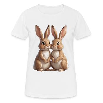 Duo de lapins en photo de câlins - T-shirt respirant Femme - blanc - Devant - AI Model Female 172 dark (172cm)