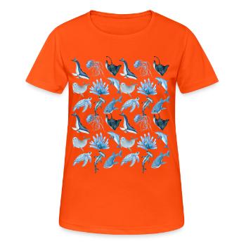 Animaux marins (gros) - T-shirt respirant Femme - orange néon - Devant - AI Model Female 172 dark (172cm)