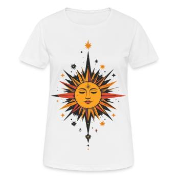 Sonnenstern Talisman Muster Sonne Mond Sterne - Frauen T-Shirt atmungsaktiv - Weiß - Vorne - AI Model Female 172 dark (172cm)