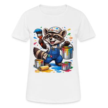 Waschbär Maler mit Farbtropfen - Frauen T-Shirt atmungsaktiv - Weiß - Vorne - AI Model Female 172 dark (172cm)