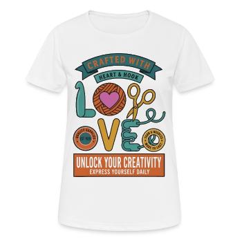 Häkeln, gefertigt mit Herz- und Hakenliebe - Frauen T-Shirt atmungsaktiv - Weiß - Vorne - AI Model Female 172 dark (172cm)