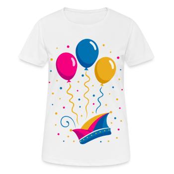 Carnival with jester's cap and colorful balloons - Women's Breathable T-Shirt - white - Front - AI Model Female 172 dark (172cm)