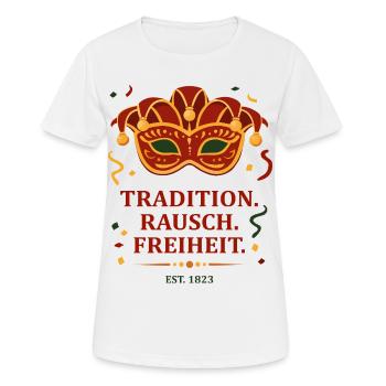 Tradition. Rausch. Freiheit. – Karnevalsmaske - Frauen T-Shirt atmungsaktiv - Weiß - Vorne - AI Model Female 172 dark (172cm)
