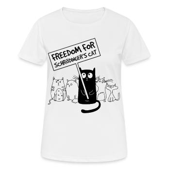 Liberté pour le chat Schrödinger – Chemise d’humour de nerd - T-shirt respirant Femme - blanc - Devant - AI Model Female 172 dark (172cm)