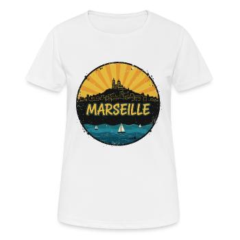 Marseille City Skyline Notre-Dame Retro-Abzeichen - Frauen T-Shirt atmungsaktiv - Weiß - Vorne - AI Model Female 172 dark (172cm)