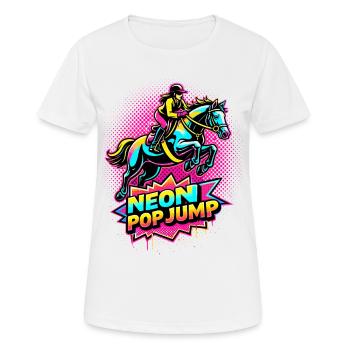 Neon Pop Jump – Reiten Springpferd - Frauen T-Shirt atmungsaktiv - Weiß - Vorne - AI Model Female 172 dark (172cm)