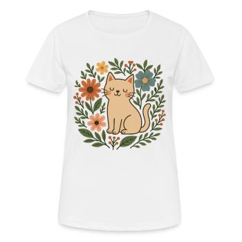 Chat fleuri parmi les fleurs - T-shirt respirant Femme - blanc - Devant - AI Model Female 172 dark (172cm)