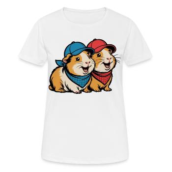 Süße Meerschweinchen Freunde – Lustiges Tiermotiv - Frauen T-Shirt atmungsaktiv - Weiß - Vorne - AI Model Female 172 dark (172cm)