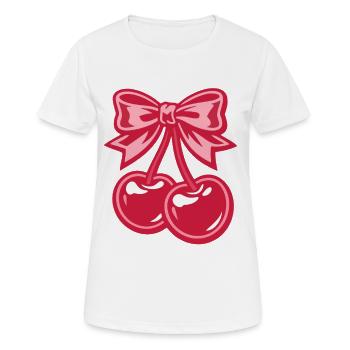 Valentine Kirschen mit Rosa Schleife - Frauen T-Shirt atmungsaktiv - Weiß - Vorne - AI Model Female 172 dark (172cm)