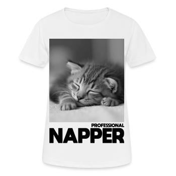 Dormeur professionnel – Chat endormi - T-shirt respirant Femme - blanc - Devant - AI Model Female 172 dark (172cm)