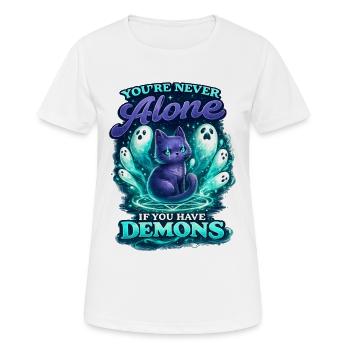 Dämonenkatze – Du bist nie allein - Frauen T-Shirt atmungsaktiv - Weiß - Vorne - AI Model Female 172 dark (172cm)