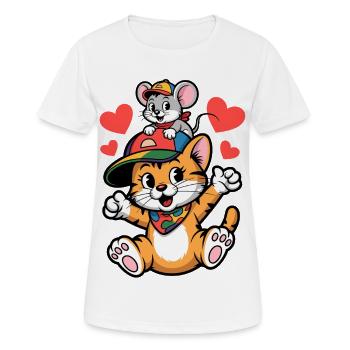 Cute cat and mouse as best friends - Women's Breathable T-Shirt - white - Front - AI Model Female 172 dark (172cm)