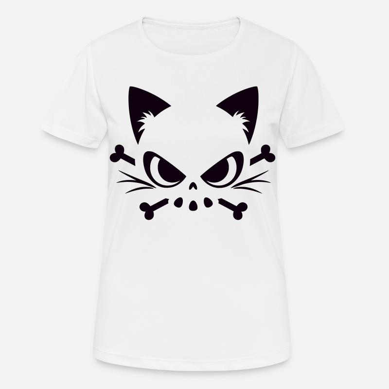 Crâne de chat | Motif minimaliste de Skull & Bones - T-shirt respirant Femme - blanc