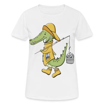Krokodil Angler im Gelben Mantel - Frauen T-Shirt atmungsaktiv - Weiß - Vorne - AI Model Female 172 dark (172cm)