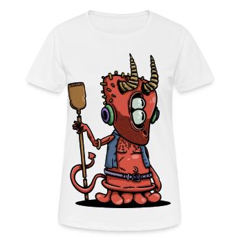Petit diable rétro avec des cuivres et des écouteurs - T-shirt respirant Femme - blanc - Devant - AI Model Female 172 dark (172cm)