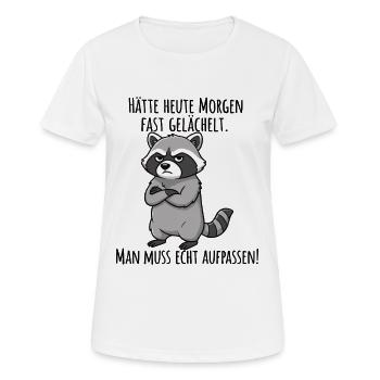 Almost Smiled – Grumpy Raccoon Morning Grouch - Women's Breathable T-Shirt - white - Front - AI Model Female 172 dark (172cm)