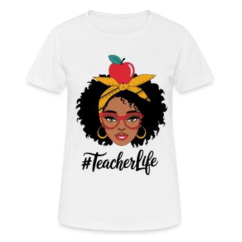 Lehrerin mit Gelbem Turban und Apfel - Frauen T-Shirt atmungsaktiv - Weiß - Vorne - AI Model Female 172 dark (172cm)
