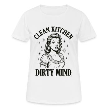 Clean Kitchen Dirty Mind – Retro Spruch Shirt - Frauen T-Shirt atmungsaktiv - Weiß - Vorne - AI Model Female 172 dark (172cm)