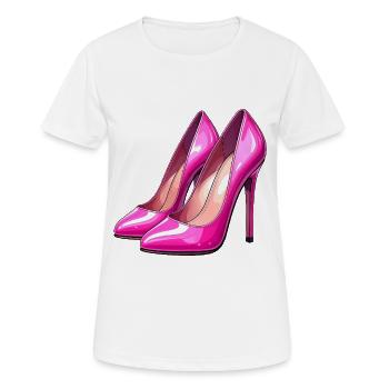 Pink glänzende Stöckelschuhe - Frauen T-Shirt atmungsaktiv - Weiß - Vorne - AI Model Female 172 dark (172cm)