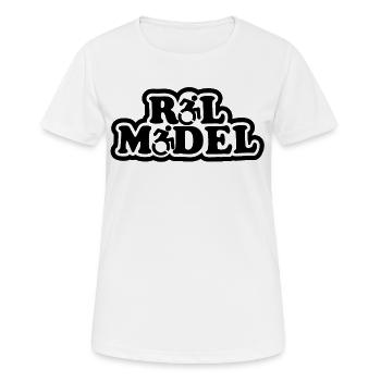 Vorbild. Für den echten Rollstuhlfahrer # - Frauen T-Shirt atmungsaktiv - Weiß - Vorne - AI Model Female 172 dark (172cm)