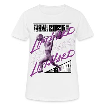 Femme en haltérophilie, version rose foncé violet - T-shirt respirant Femme - blanc - Devant - AI Model Female 172 dark (172cm)