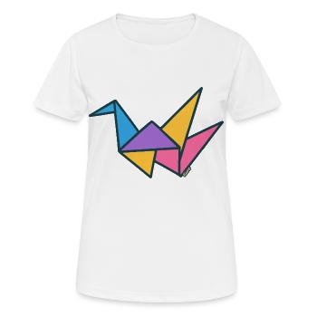 Bunter Origami-Kranich - Frauen T-Shirt atmungsaktiv - Weiß - Vorne - AI Model Female 172 dark (172cm)