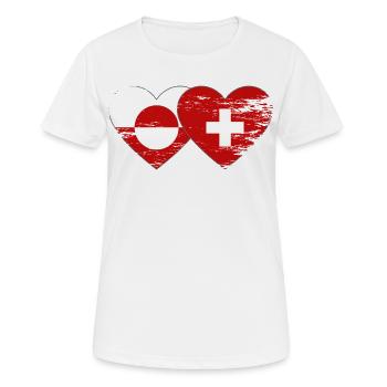 Grönland Schweiz Flagge Hände Herzform used - Frauen T-Shirt atmungsaktiv - Weiß - Vorne - AI Model Female 172 dark (172cm)