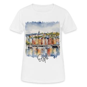 Aquarelle d’Oslo, Oslo, Norvège - T-shirt respirant Femme - blanc - Devant - AI Model Female 172 dark (172cm)