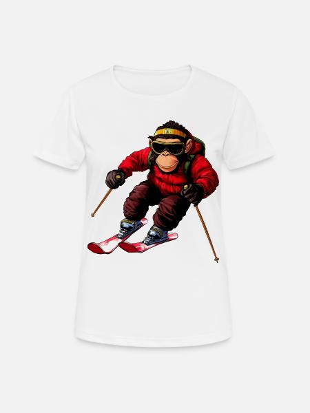 Affen Ski - Frauen T-Shirt atmungsaktiv - Weiß