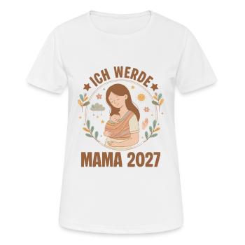 Ich werde Mama 2027 Schwangerschaftsverkündung - Frauen T-Shirt atmungsaktiv - Weiß - Vorne - AI Model Female 172 dark (172cm)