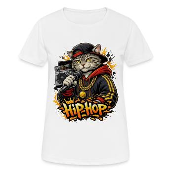 HipHop Katze mit Mikro - Frauen T-Shirt atmungsaktiv - Weiß - Vorne - AI Model Female 172 dark (172cm)