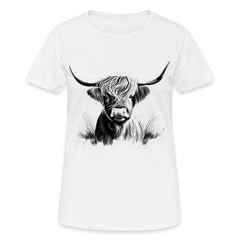 Illustration de l’écorce du bétail des Highlands - T-shirt respirant Femme - blanc - Devant - AI Model Female 172 dark (172cm)