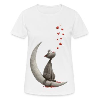Katze auf Mond  - Frauen T-Shirt atmungsaktiv - Weiß - Vorne - AI Model Female 172 dark (172cm)